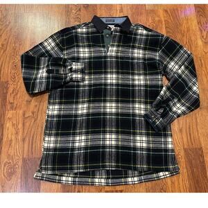 Faconnable Men’s Vintage Wool Blend Plaid Collared Pullover Sweater Blue Large